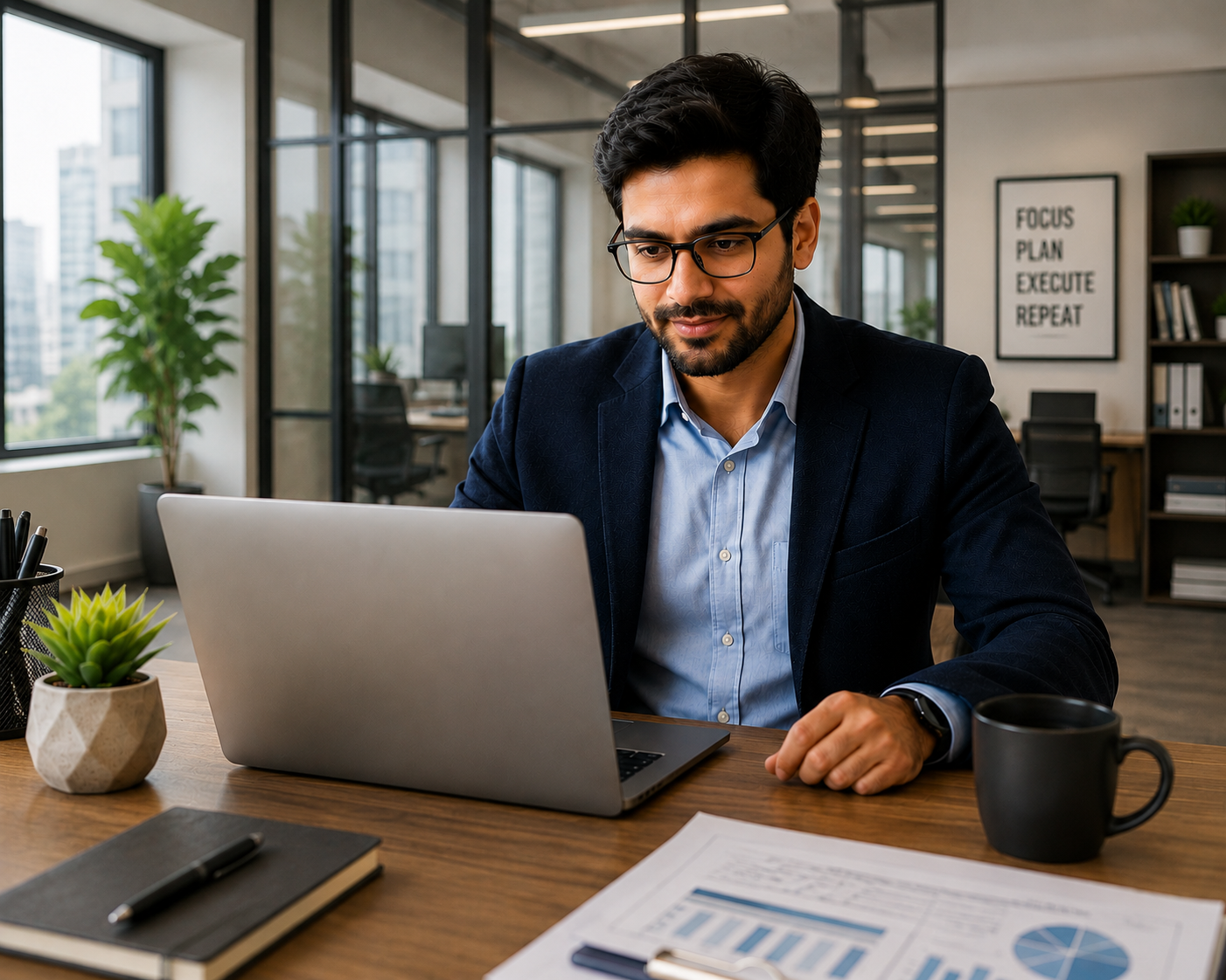 Working professional studying online while managing career and higher education